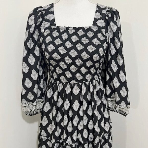 Anthropologie Me 2 Magic Floral Maxi Dress Black & White Peasant Boho Size M - Picture 2 of 5